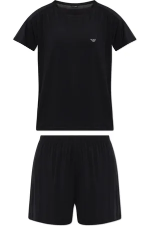 Emporio Armani Nightwear & Lounge, Dame, Sort, L, ASV Essential certificeret viskose T-shirt og shorts pyjamas