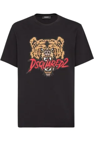 Dsquared2 Top, Dame, Sort, XL, Bomuld, Bjørneprint T-shirt med Rund Hals