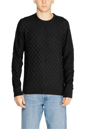 Calvin Klein Strik, Herre, Sort, 2XL, Bomuld, Sort Strikket Trøje med Rund Hals