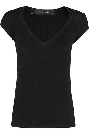 FEDERICA TOSI Top, Dame, Sort, S, Sort præget jersey V-hals top