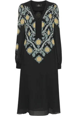 Etro Kjole, Dame, Sort, S, Elegant Blomsterkjole