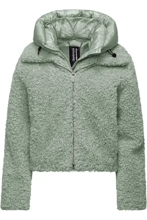 Bomboogie Jakke, Dame, Grøn, S, Uld, Kort Frakke i Sherpa Fleece med Hætte