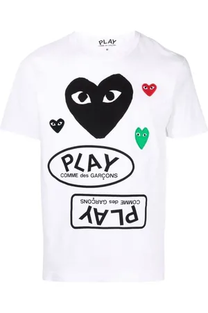 Comme des Garçons Top, Herre, Hvid, L, Bomuld, Hvid T-shirt med Hjerte Logo Print
