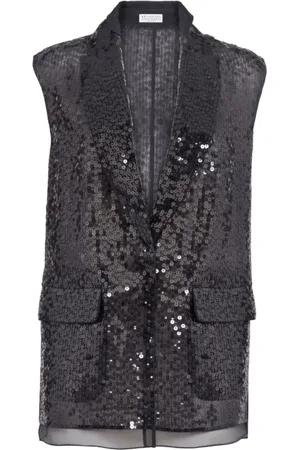Brunello Cucinelli Jakke, Dame, Sort, XS, Sequinned Silk Waistcoat
