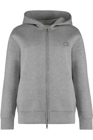 Calvin Klein Sweathshirts & Hoodies, Dame, Grå, S, Uld, Zip-hættetrøje med forlommer