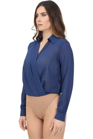 Elisabetta Franchi Top, Dame, Blå, XS, Polyester, Blå Draped Georgette Langærmet Top