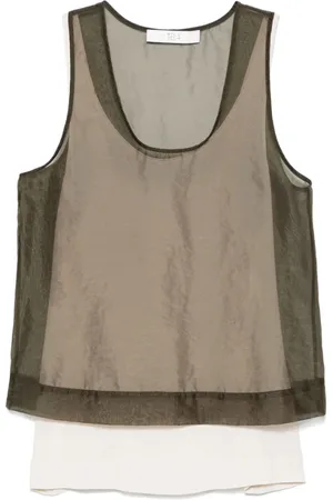 TELA Top, Dame, Grøn, M, Olivengrøn Scoop Neck Ærmeløs Top