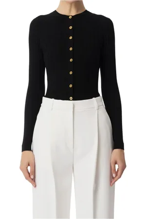 Elisabetta Franchi Strik, Dame, Sort, L, Floral Jacquard Cardigan