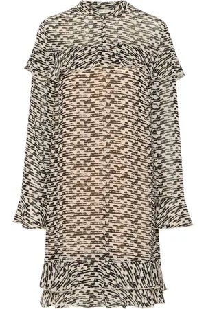 INWEAR Kjole, Dame, Sort, M, Uld, Blomstret Kjole med Flæser