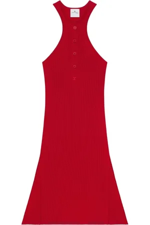 Courrèges Kjole, Dame, Rød, XS, Polyester, Rød Broderet Logo Racerback A-Linje Kjole