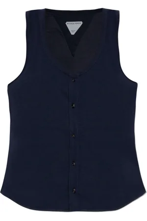 Bottega Veneta Top, Dame, Blå, S, Bomuld, Scoop Neck Button-Up Sleeveless Top