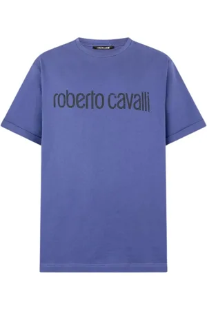Roberto Cavalli Top, Herre, Blå, L, Bomuld, Vintage Logo Bomuld Crew Neck T-Shirt