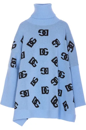 Dolce & Gabbana Strik, Dame, Blå, XS, Uld, Stilfulde Poncho Jakker til Kvinder