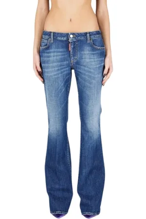 Dsquared2 Jeans, Dame, Blå, XS, Bomuld, Flared Stretch Bomuldsjeans med Logo
