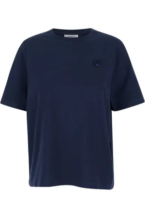 Maison Kitsuné Top, Dame, Blå, M, Bomuld, Bold Fox Head Patch T-shirt