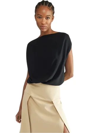 LIVIANA CONTI Strik, Dame, Sort, S, Sort sweater med draperet ribdesign