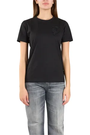 Dondup Top, Dame, Sort, S, Bomuld, Broderet bomuldsjersey T-shirt