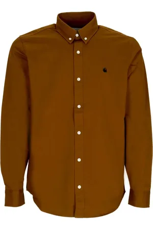 Carhartt Skjorte, Herre, Brun, XL, Bomuld, Langærmet skjorte med knapper