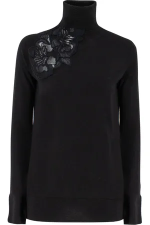 ERMANNO SCERVINO Strik, Dame, Sort, S, Blondeblonde Turtleneck Jumper med blomsterblonde