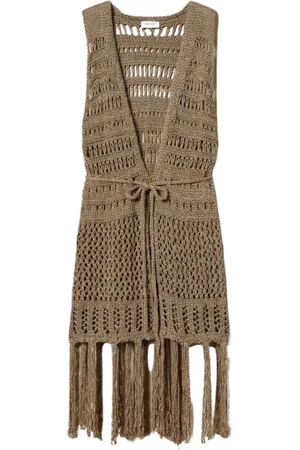 Twin-Set Jakke, Dame, Brun, ONE SIZE, Polyester, Gyldne jakker med Lurex frynser