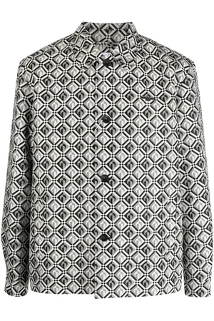 Marine Serre Skjorte, Herre, Sort, M, Bomuld, Jacquard Diamant-Mønstret Langærmet Skjorte