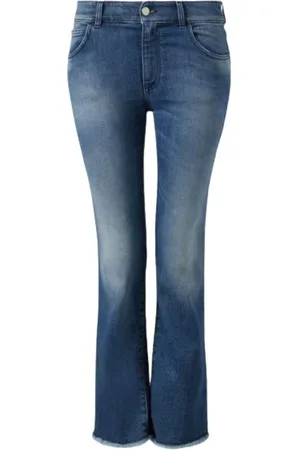 Emporio Armani Jeans, Dame, Blå, W31, Denim, Trendy Jeans med Frynser og Flare