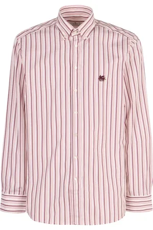 Etro Skjorte, Herre, Lyserød, XL, Bomuld, Stribet bomuldsskjorte med button-down krave