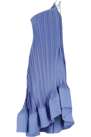 Lanvin Kjole, Dame, Blå, XS, Uld, Plisseret Midi Kjole