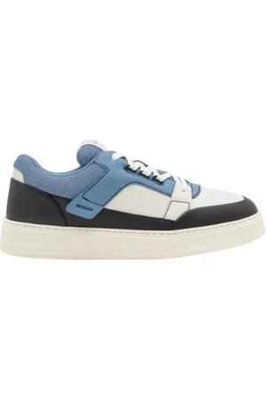 Emporio Armani Sko, Herre, Blå, 40 EU, Læder, Blå Læder Mesh Sneakers Rund Tå