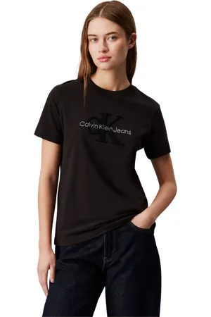 Calvin Klein Top, Dame, Sort, S, Bomuld, Textured Logo T-Shirt