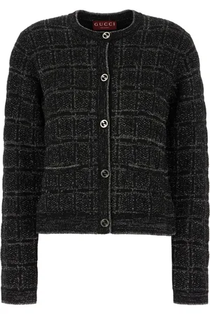 Gucci Strik, Dame, Sort, M, Uld, Lamé Check Jacquard Cardigan