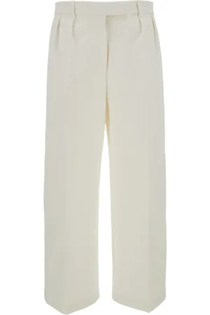 Thom Browne Bukser, Dame, Hvid, XS, Bomuld, Relaxed Fit Plisserede Bomuldstwill Bukser