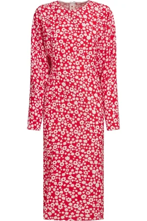 Marni Kjole, Dame, Rød, S, Rayon, Blomsterprint Midi Kjole