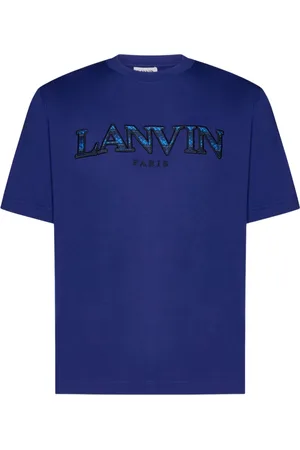 Lanvin Top, Herre, Blå, M, Bomuld, Crewneck T-shirt med præget logo