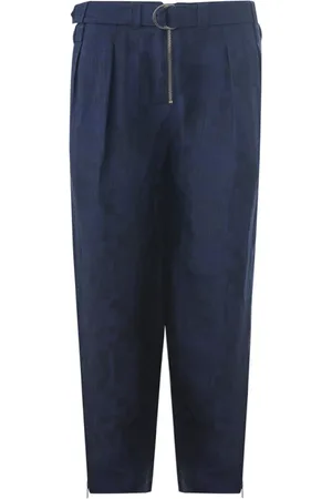 Emporio Armani Bukser, Herre, Blå, XL, Linned, Relaxed Fit Linnedbukser med Bælte