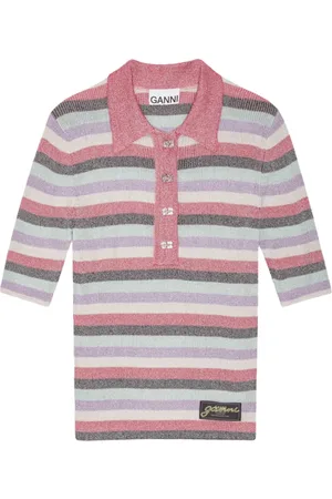 Ganni Top, Dame, Flerfarvet, XS, Polyester, Multifarvet T-shirt Stil Ss25