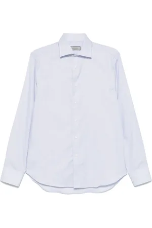 CANALI Skjorte, Herre, Blå, 2XL, Bomuld, Lyseblåternet skjorte med lange ærmer