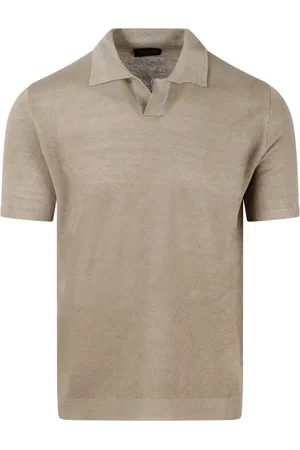 Roberto Collina Top, Herre, Grøn, S, Linned, Linned Polo med Hæklet Væv