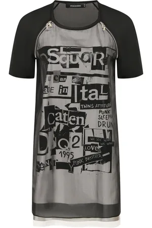 Dsquared2 Kjole, Dame, Sort, XS, Uld, Silke Mini Kjole med Print og Lynlåsdetalje