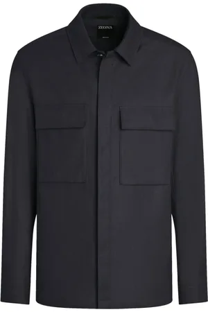 Ermenegildo Zegna Jakke, Herre, Blå, L, Linned, Klassisk Skjorte med Krave og Lommer