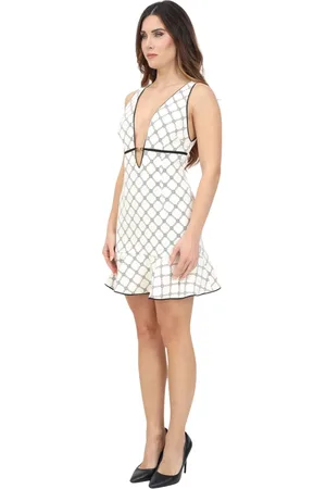 Elisabetta Franchi Kjole, Dame, Hvid, M, Elegant Kort Kjole med Diamantprint