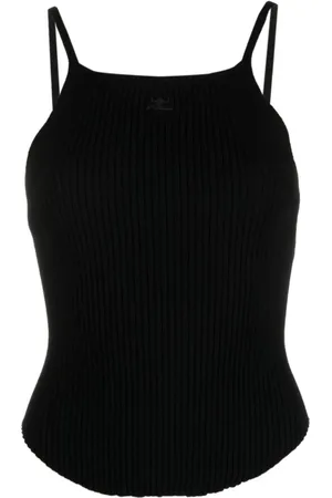 Courrèges Top, Dame, Sort, L, Uld, Ribstrikket Logo Top
