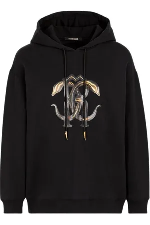 Roberto Cavalli Sweathshirts & Hoodies, Dame, Sort, M, Bomuld, Tiger Tooth Logo Bomulds Hættetrøje