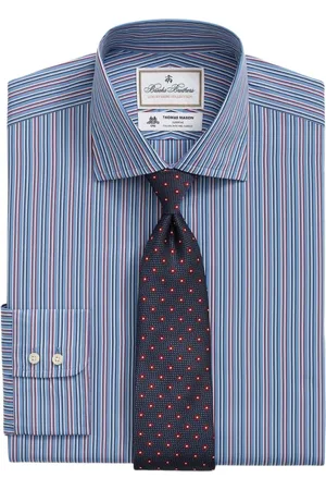 Brooks Brothers Skjorte, Herre, Blå, M, Bomuld, Stribet Regular Fit Thomas Mason skjorte med engelsk spread-krave