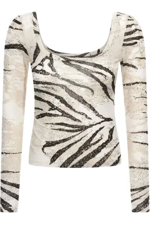 Roberto Cavalli Top, Dame, , XL, Polyester, Zebra Print Top Ivory Female