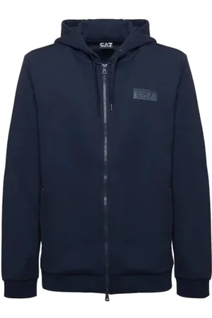EA7 Sweathshirts & Hoodies, Herre, Blå, XL, Bomuld, Zip Hættetrøje