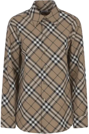 Burberry Bluser & Skjorter, Dame, Brun, 3XS, Uld, Skjorte med ternet motiv i uldblanding