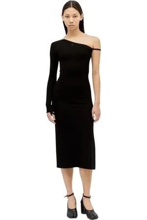 Courrèges Kjole, Dame, Sort, M, One-Sleeve Logo Broderi Midi Kjole