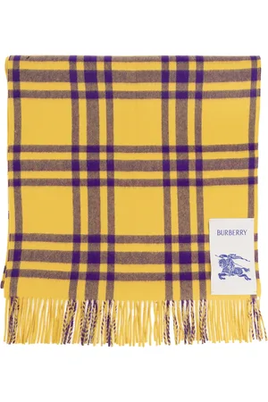 Burberry Tilbehør, unisex, Gul, ONE SIZE, Cashmere, Logo Patch Checkered Scarf