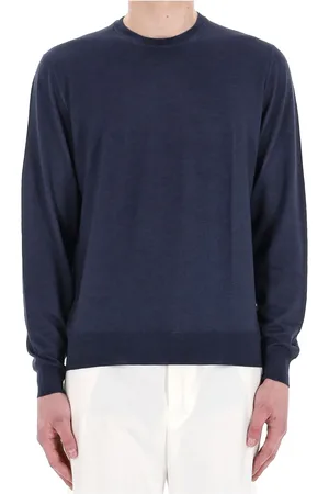 DRUMOHR Strik, Herre, Blå, XL, Uld, Blå Uld Rund Hals Sweater